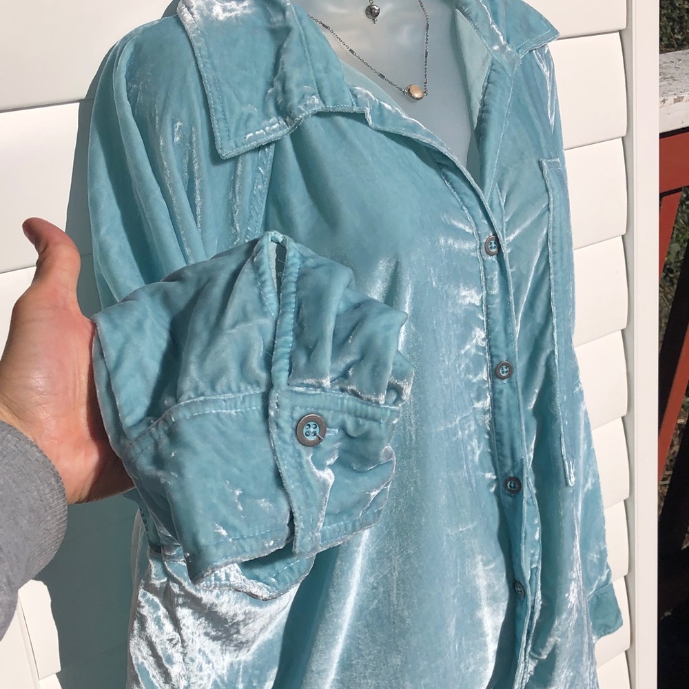 We The Free Plush Velvet Top in Light Blue - Picture 6 of 10